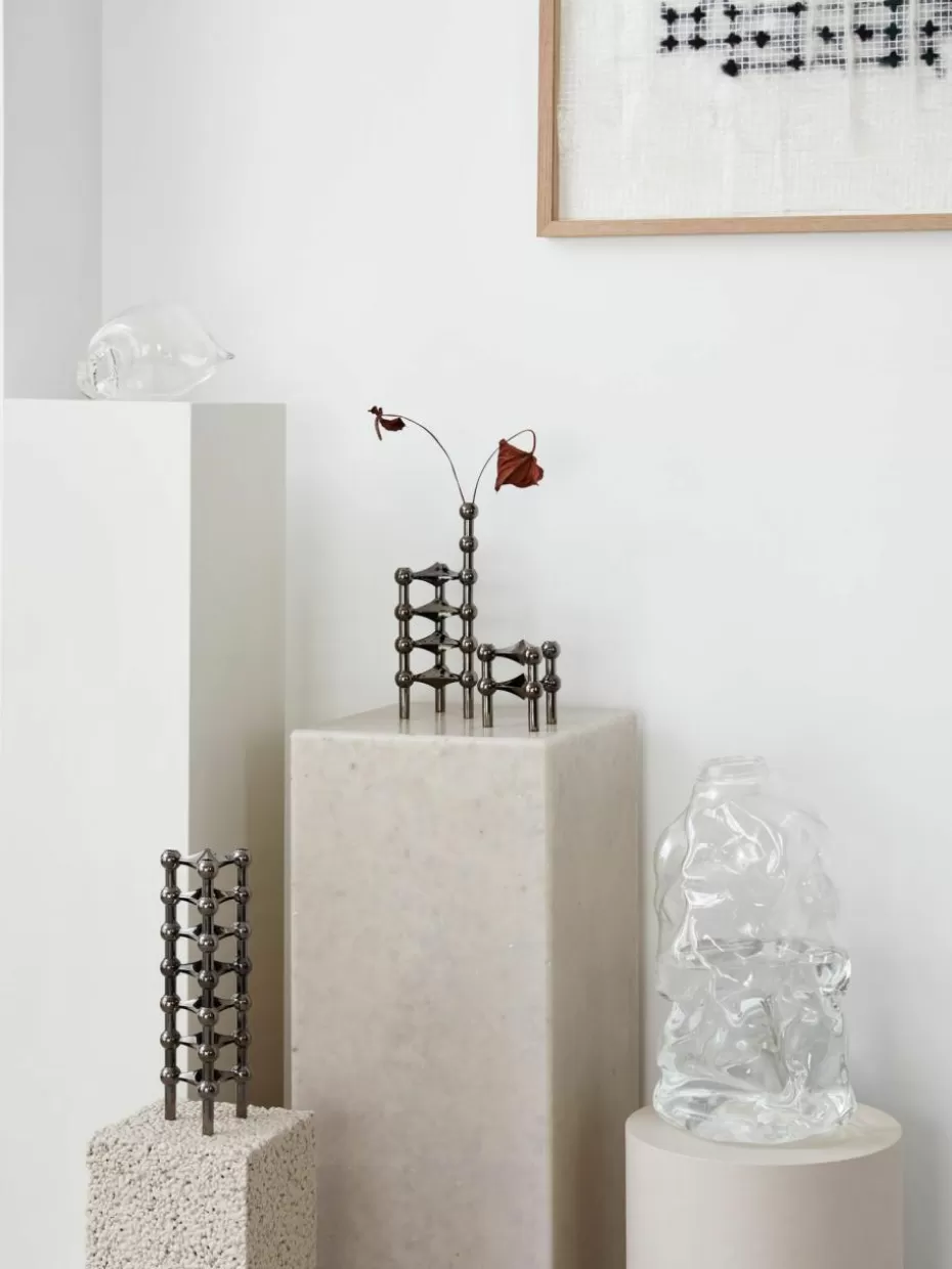 Vasen-Stoff Nagel Deko-Vase , H 10 cm Silberfarben dunkel, glänzend