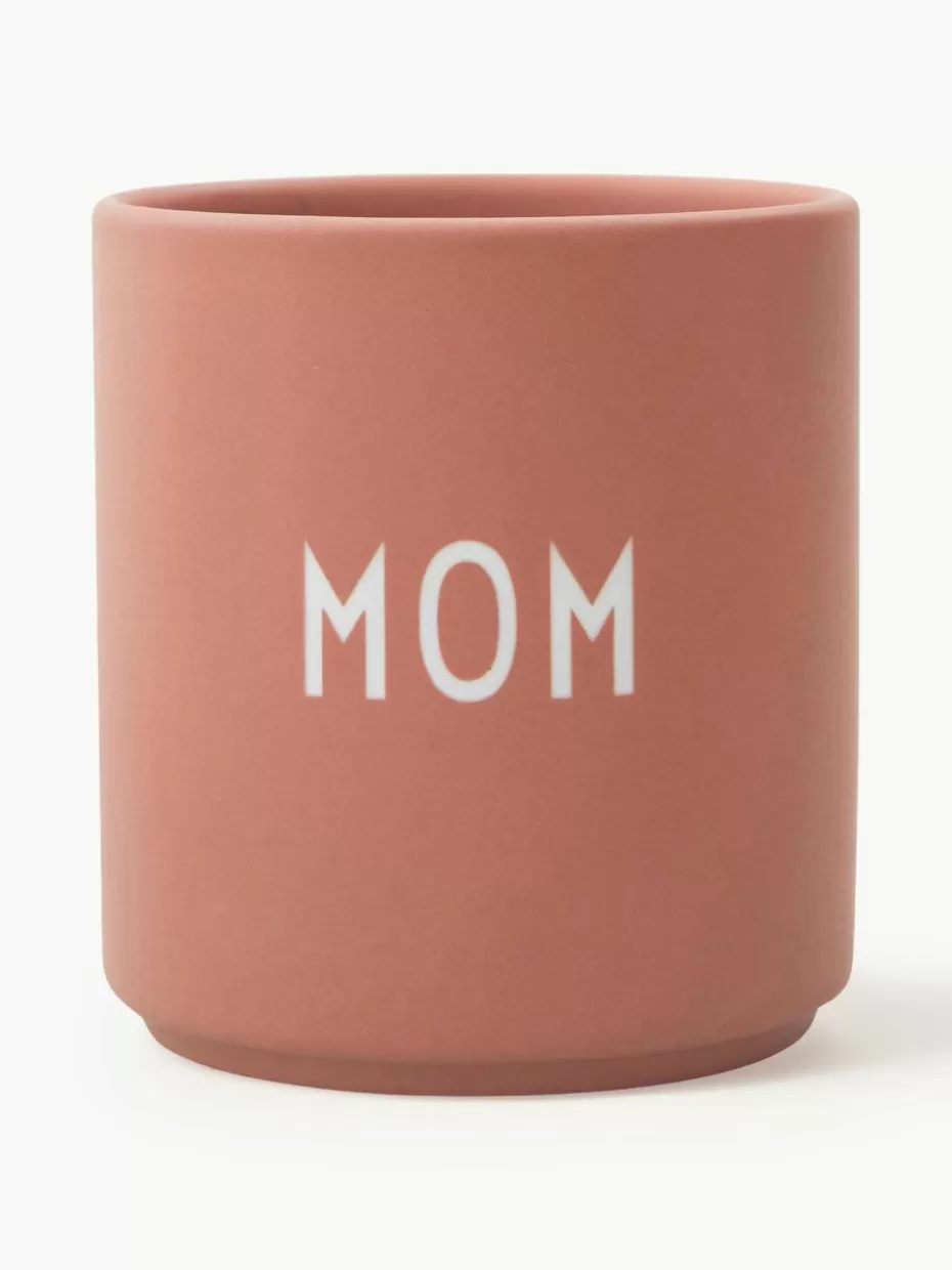 Tassen | Geschirrserien-Design Letters Design Becher Favourite MOM/LOVE mit Schriftzug auf Vorder- & Rückseite Korallrot (Mom)