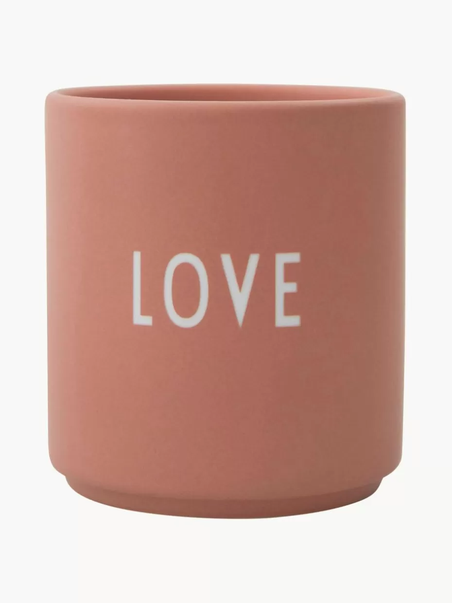 Tassen | Geschirrserien-Design Letters Design Becher Favourite MOM/LOVE mit Schriftzug auf Vorder- & Rückseite Korallrot (Mom)