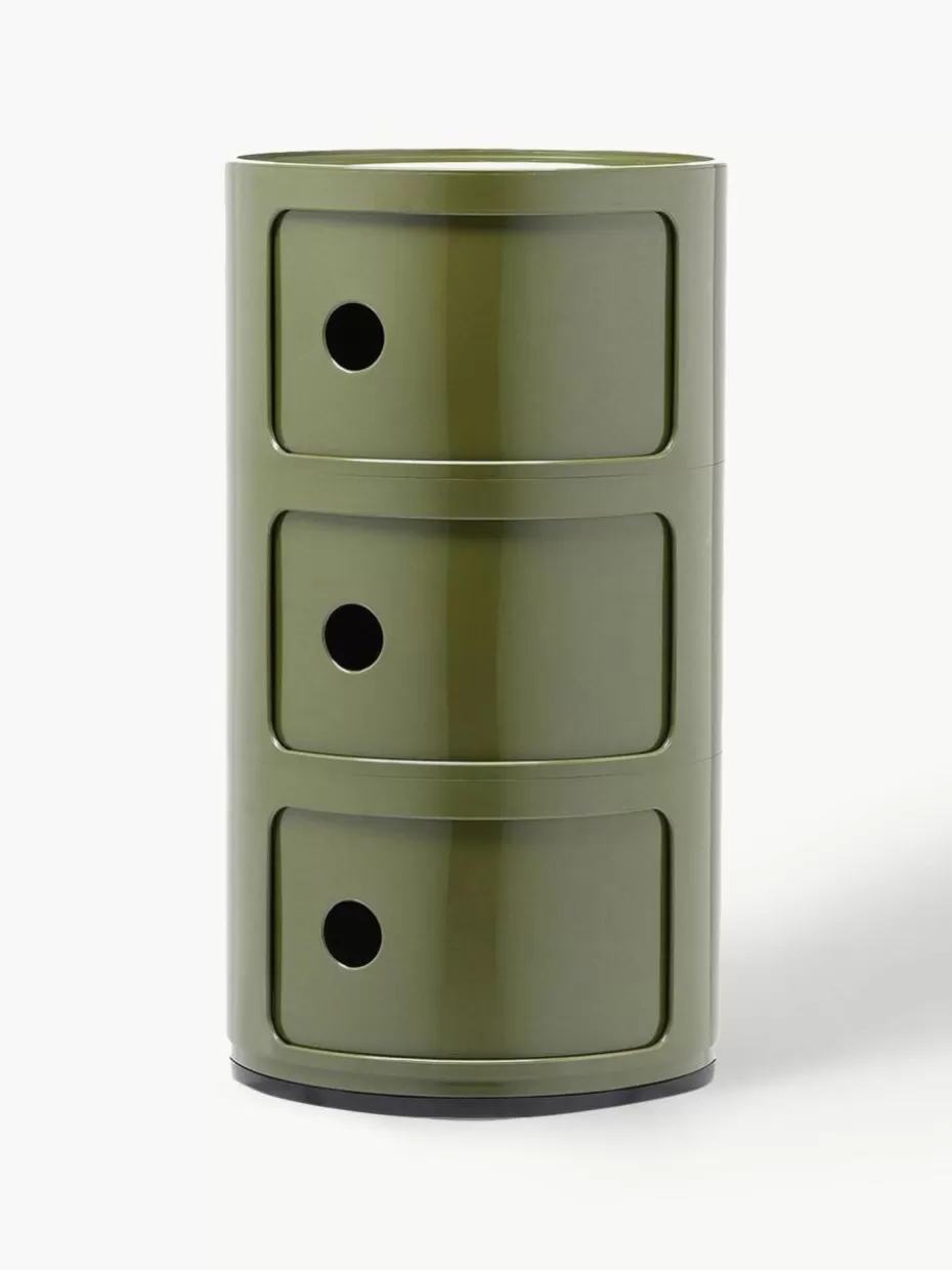 Schreibtisch Container | Nachttische-Kartell Design Container Componibili, 3 Elemente Olivgrün, glänzend