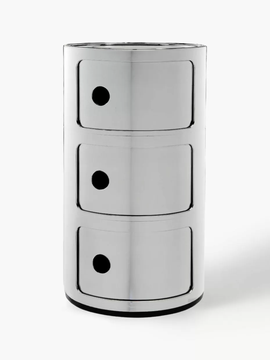 Schreibtisch Container | Nachttische-Kartell Design Container Componibili, 3 Elemente Chromfarben, glänzend