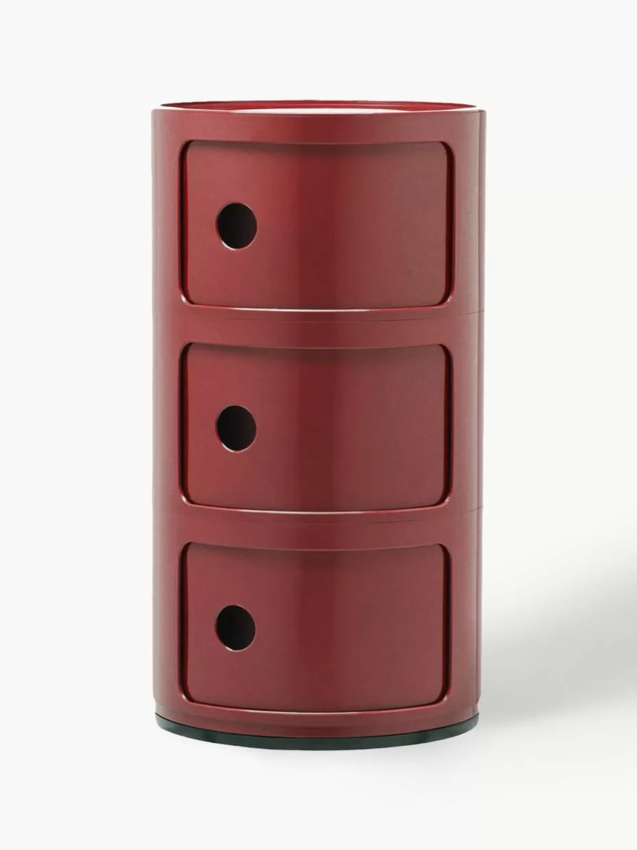 Beistelltische-Kartell Design Container Componibili, 3 Elemente Weinrot, glänzend