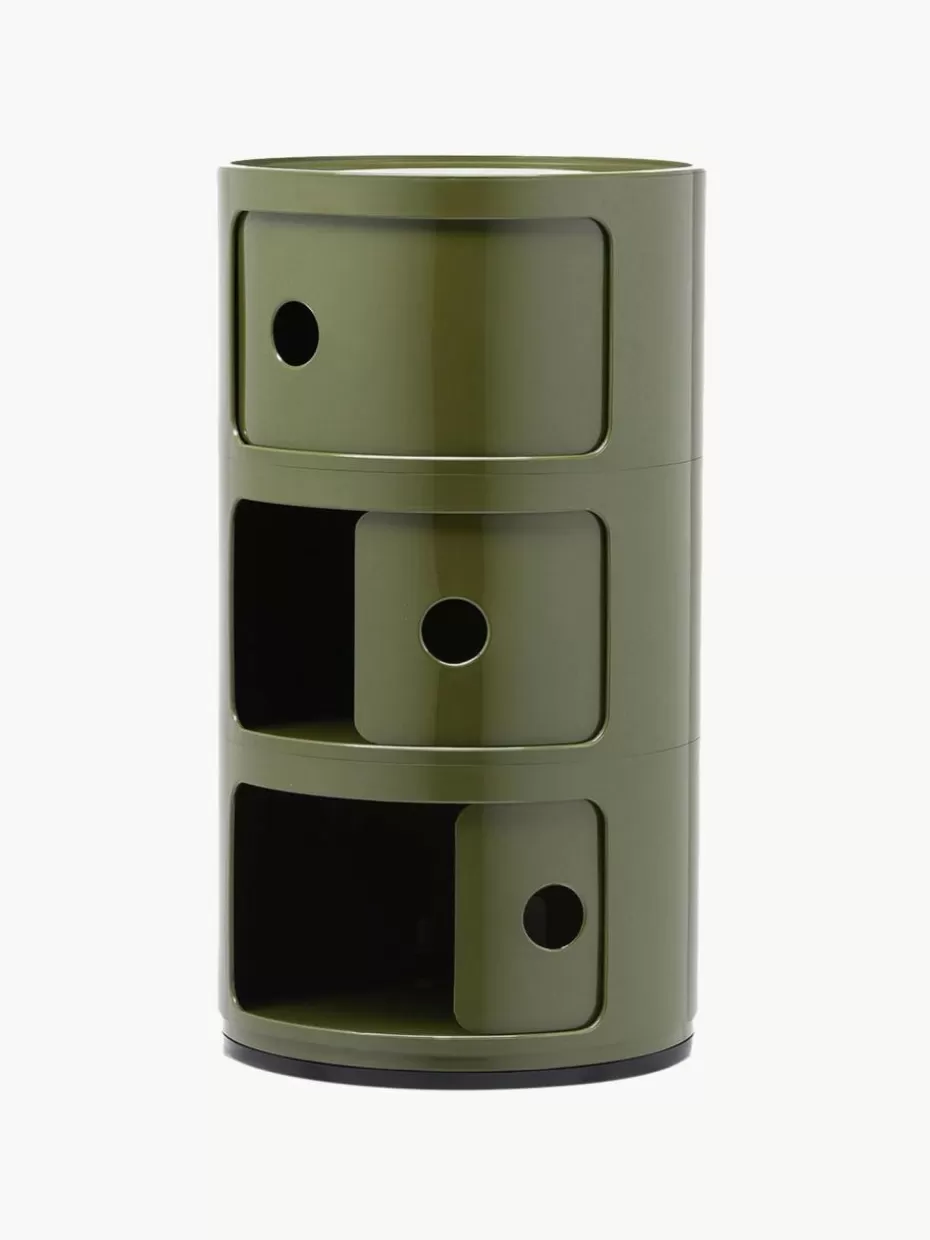 Schreibtisch Container | Nachttische-Kartell Design Container Componibili, 3 Elemente Olivgrün, glänzend