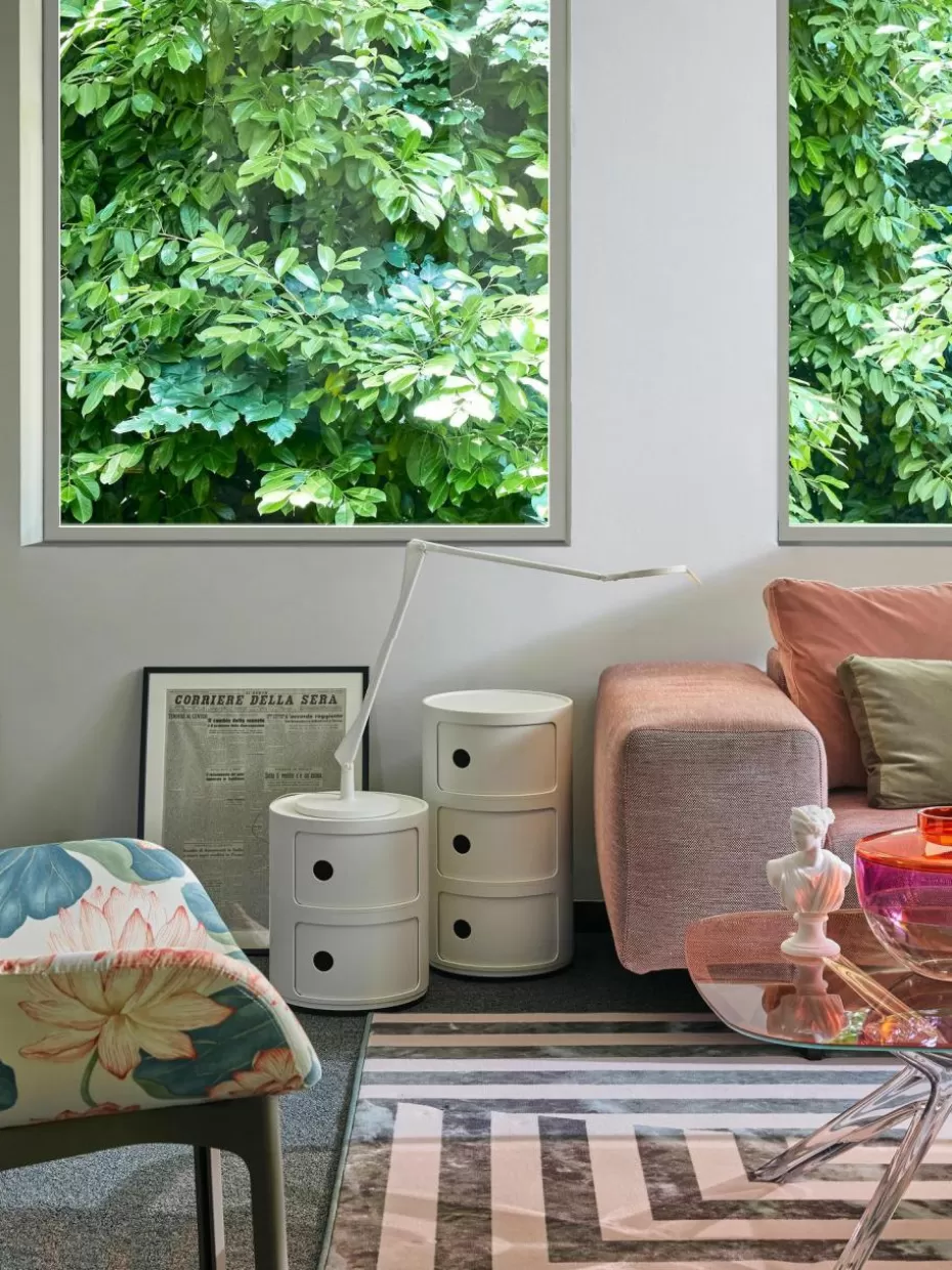 Schreibtisch Container | Nachttische-Kartell Design Container Componibili, 2 Elemente Weiß, glänzend
