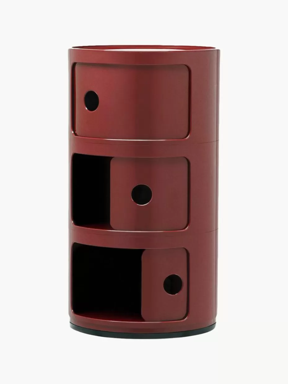 Beistelltische-Kartell Design Container Componibili, 3 Elemente Weinrot, glänzend