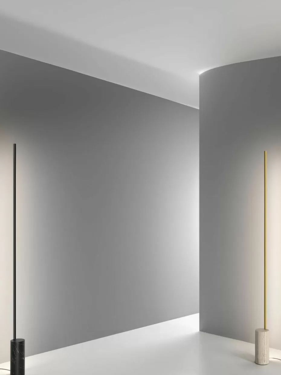 Led-Stehleuchten-Panzeri Dimmbare LED-Stehlampe Hilow Line mit Marmorfuß Goldfarben, Beige, marmoriert