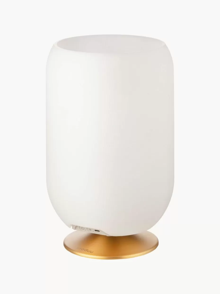 Outdoor Tischlampen | Led-Tischleuchten-Westwing Dimmbare LED-Tischlampe Atmos mit Bluetooth-Lautsprecher und Flaschenkühler Weiß, Goldfarben