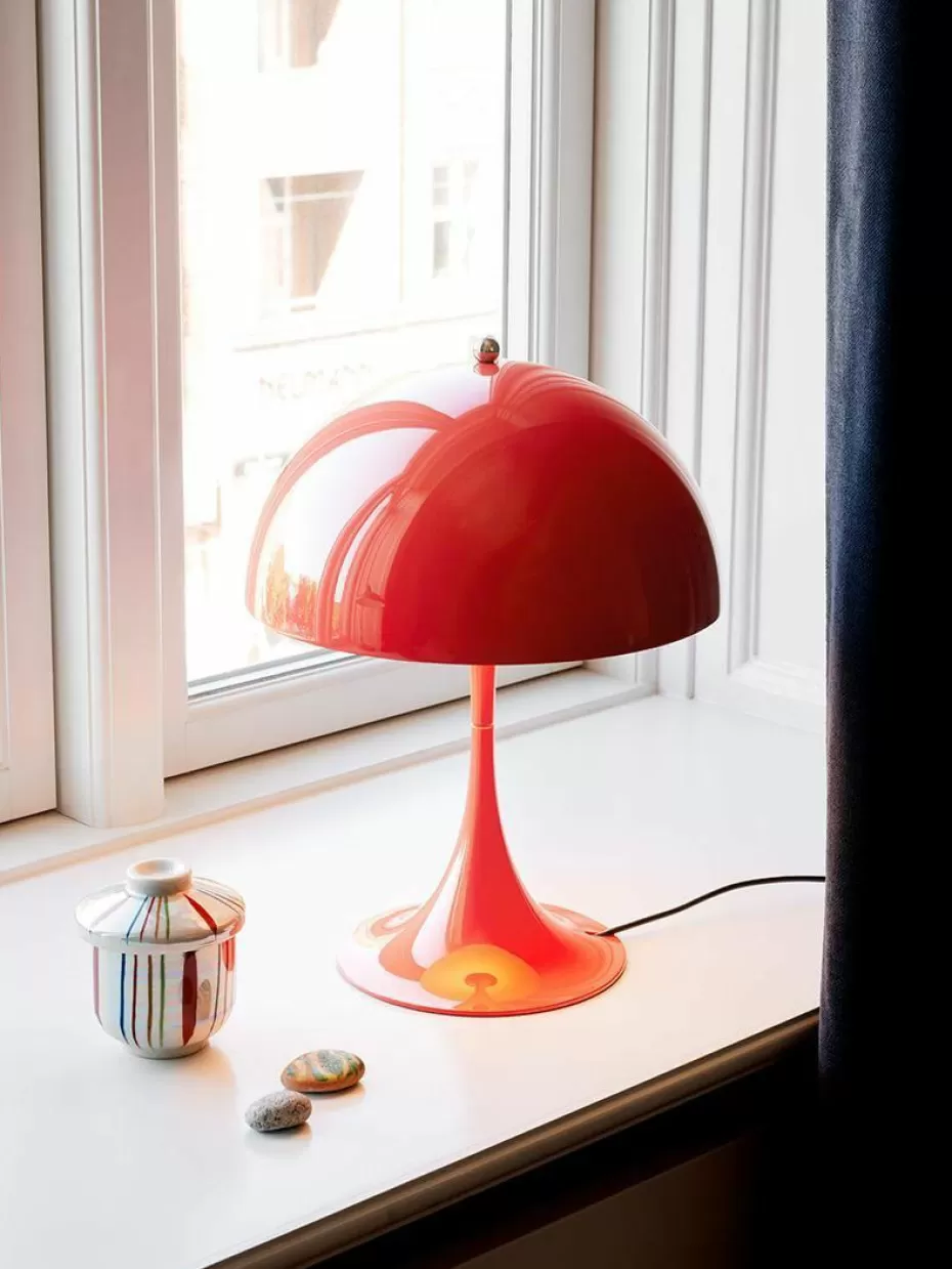 Led-Tischleuchten-Louis Poulsen Dimmbare LED-Tischlampe Panthella mit Timerfunktion, H 34 cm Stahl Korallrot