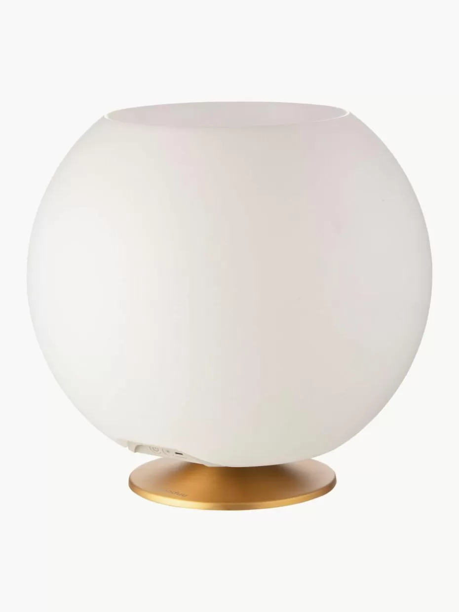 Outdoor Tischlampen | Led-Tischleuchten-Westwing Dimmbare LED-Tischlampe Sphere mit Bluetooth-Lautsprecher und Flaschenkühler Weiß, Goldfarben
