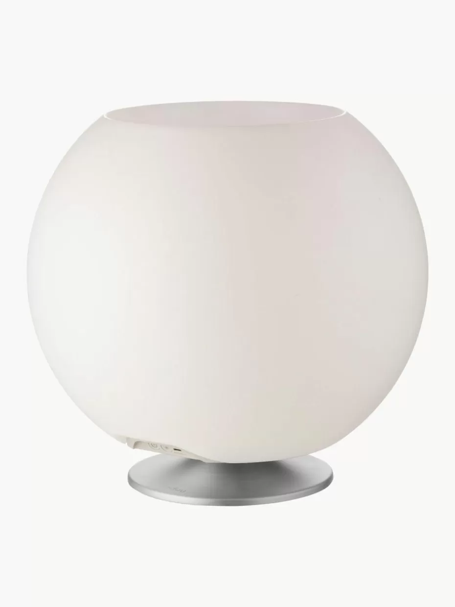 Outdoor Tischlampen | Led-Tischleuchten-Westwing Dimmbare LED-Tischlampe Sphere mit Bluetooth-Lautsprecher und Flaschenkühler Weiß, Silberfarben