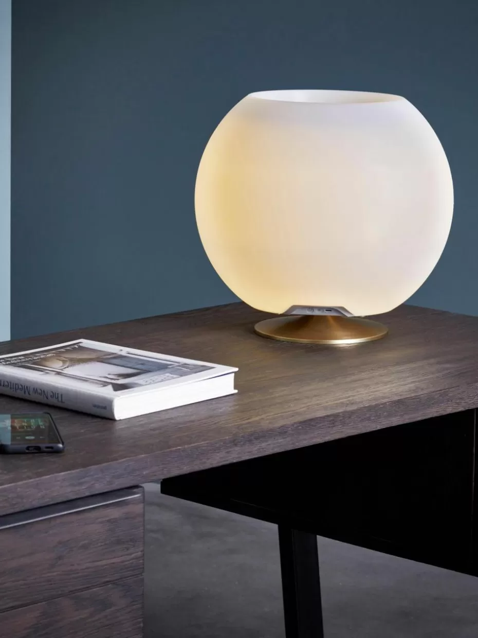 Outdoor Tischlampen | Led-Tischleuchten-Westwing Dimmbare LED-Tischlampe Sphere mit Bluetooth-Lautsprecher und Flaschenkühler Weiß, Goldfarben