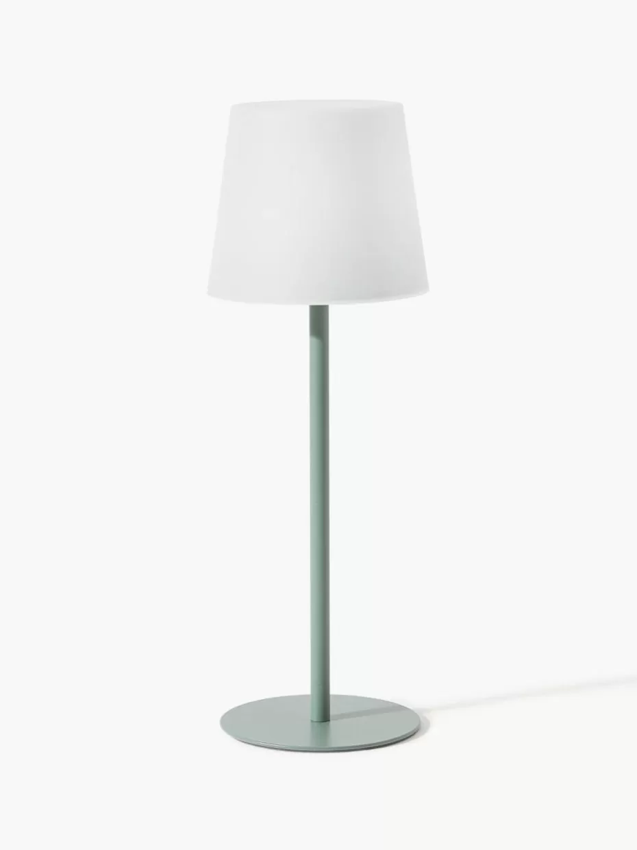 Outdoor Tischlampen | Led-Tischleuchten-Westwing Collection Dimmbare Tischlampe Fausta mit USB-Anschluss Salbeigrün, Weiß
