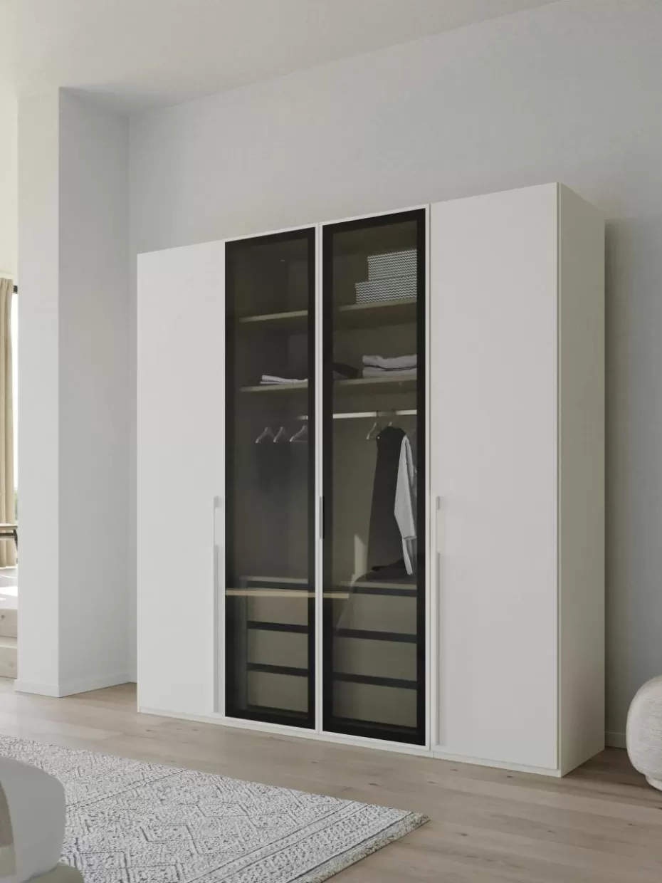 Kleiderschränke-Westwing Drehtürenschrank Skat Shine mit beleuchteten Glastüren Weiß