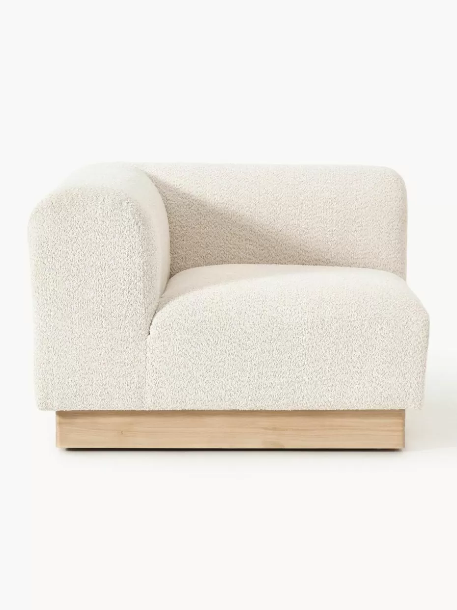 Sofas-Westwing Collection Eckmodul Natalie aus Teddy-Bouclé Teddy-Bouclé Off White, helles Buchenholz