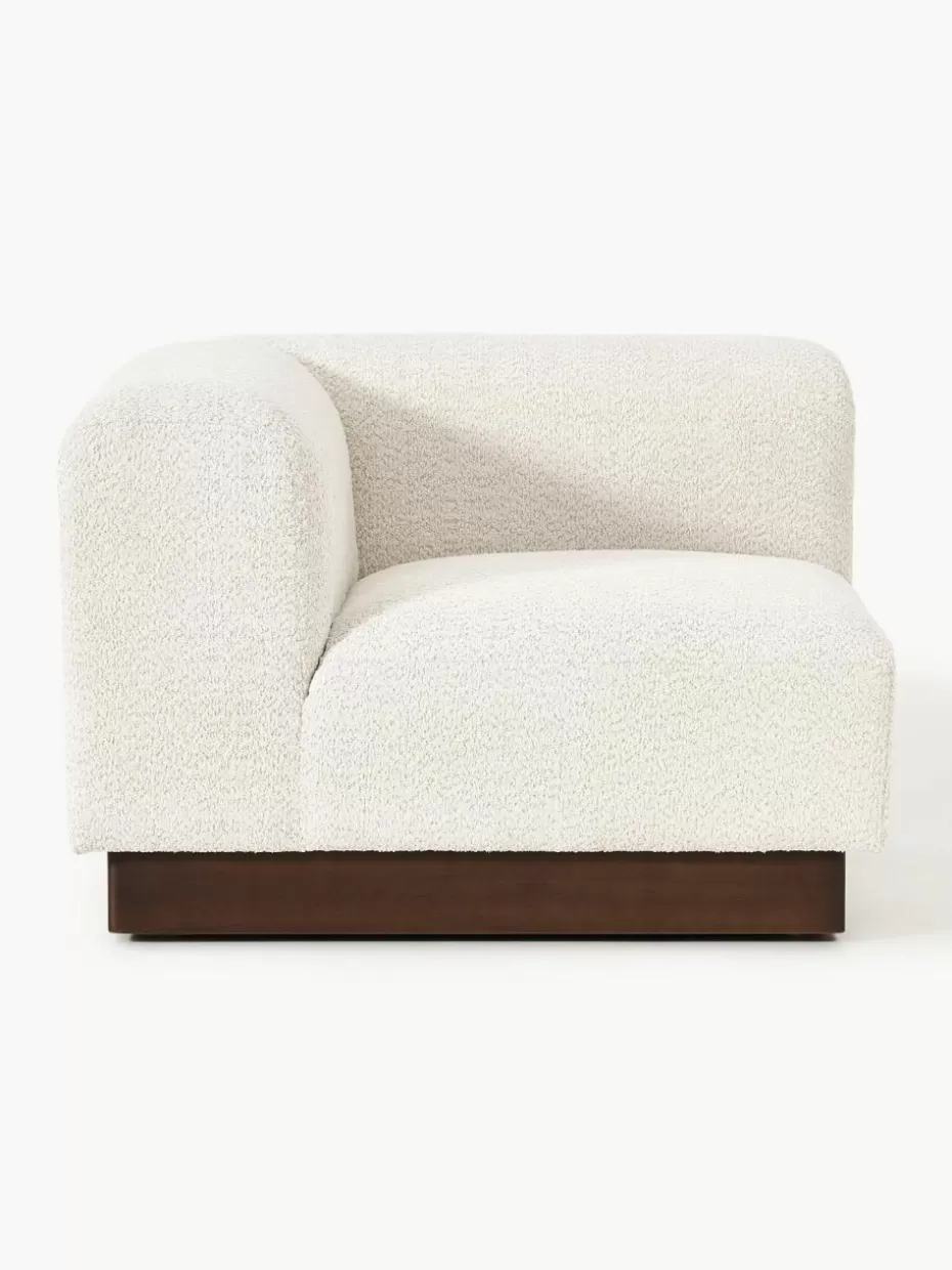 Sofas-Westwing Collection Eckmodul Natalie aus Teddy-Bouclé Teddy-Bouclé Off White, dunkles Buchenholz
