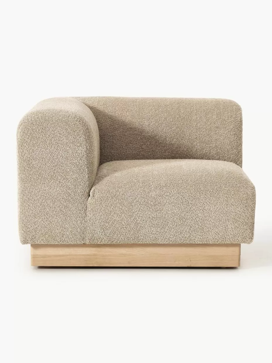 Sofas-Westwing Collection Eckmodul Natalie aus Teddy-Bouclé Teddy-Bouclé Beige, helles Buchenholz