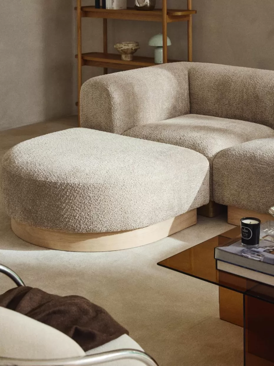 Sofas-Westwing Collection Eckmodul Natalie aus Teddy-Bouclé Teddy-Bouclé Beige, helles Buchenholz