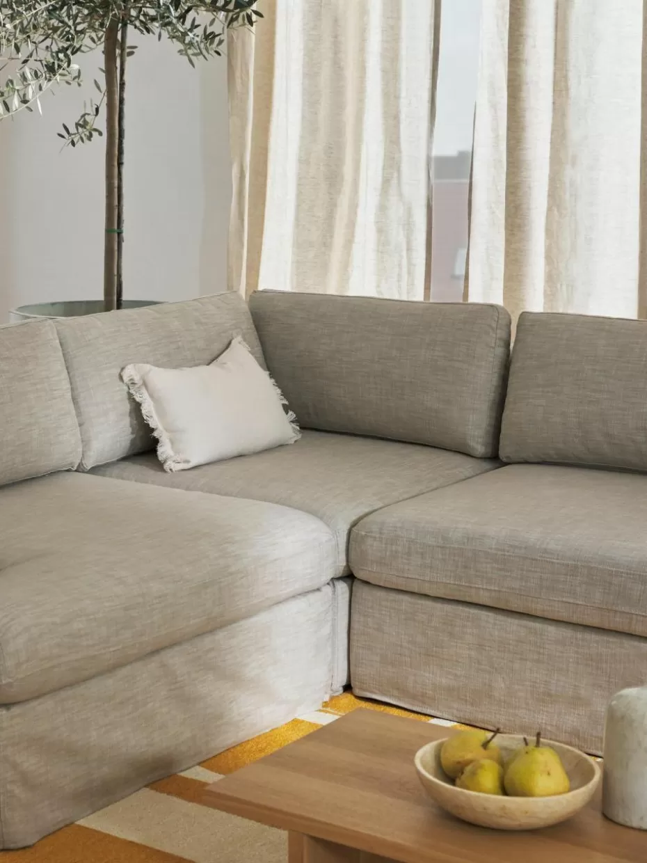 Sofas | Sofaserien-Westwing Collection Eckmodul Russell mit abnehmbaren Bezügen Webstoff Hellbeige