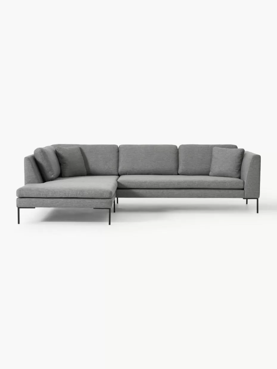Sofas-Westwing Collection Ecksofa Emma mit Metall-Füßen Webstoff Dunkelgrau