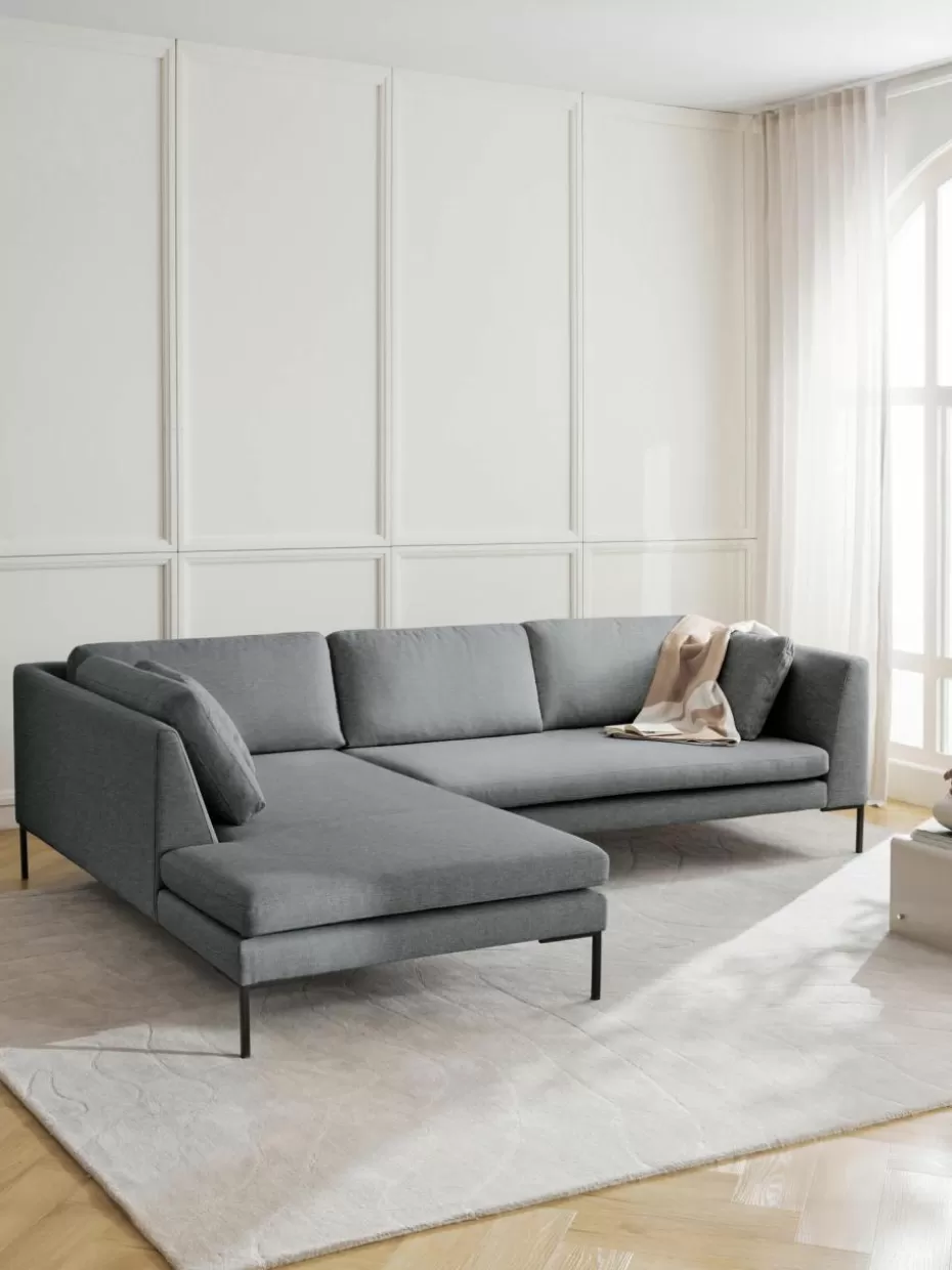 Sofas-Westwing Collection Ecksofa Emma mit Metall-Füßen Webstoff Dunkelgrau