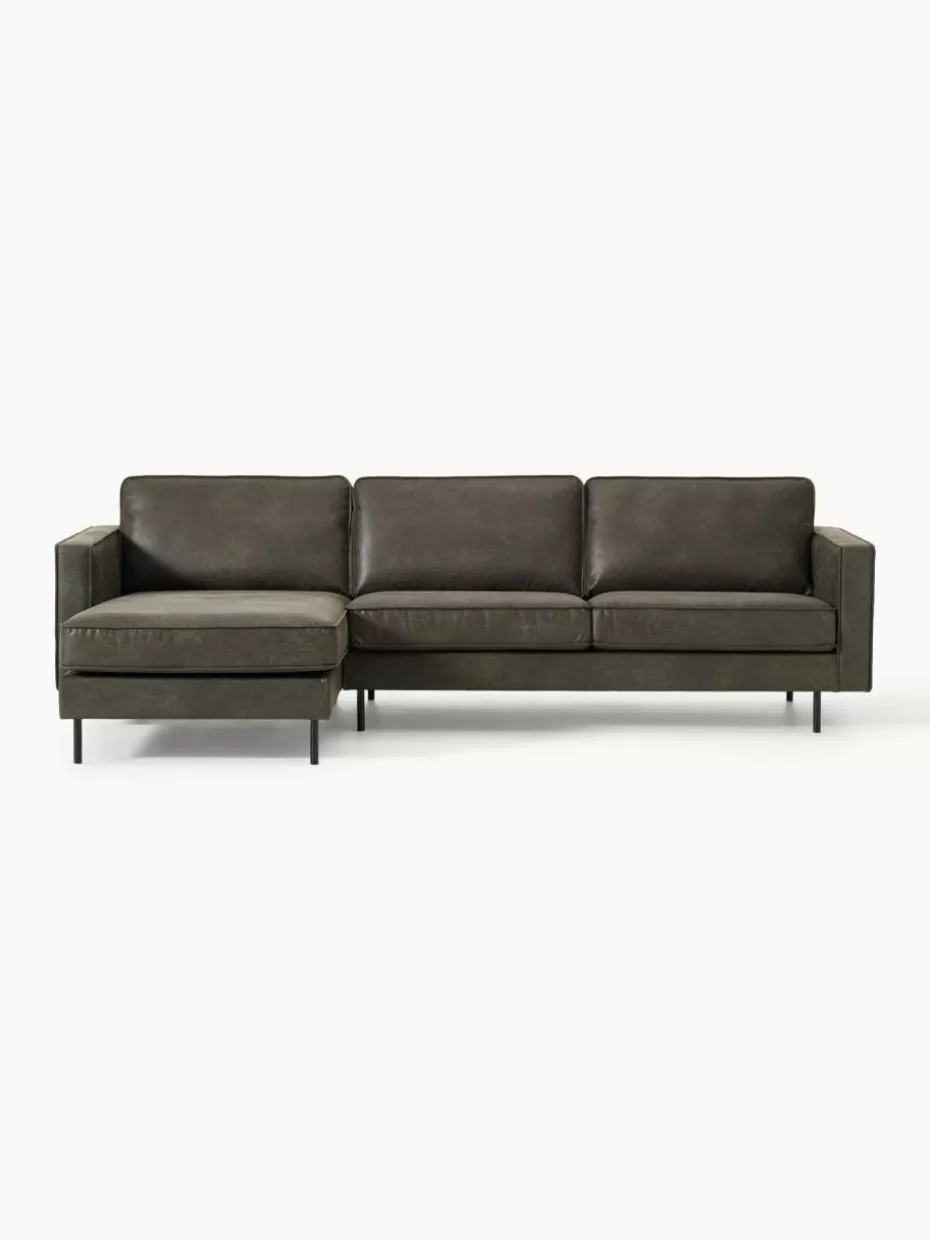 Sofas | Sofaserien-Westwing Collection Ecksofa Hunter aus recyceltem Leder Leder Anthrazit