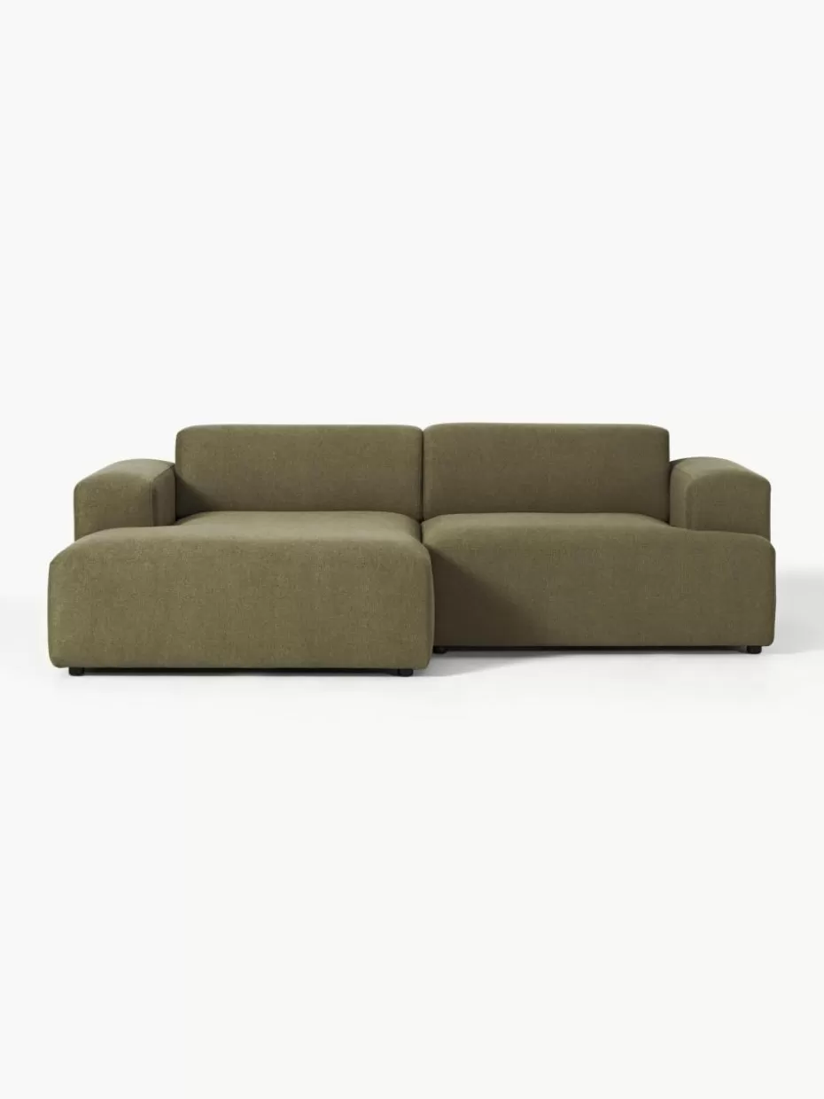 Sofas | Sofaserien-Westwing Collection Ecksofa Melva (3-Sitzer) Webstoff Olivgrün