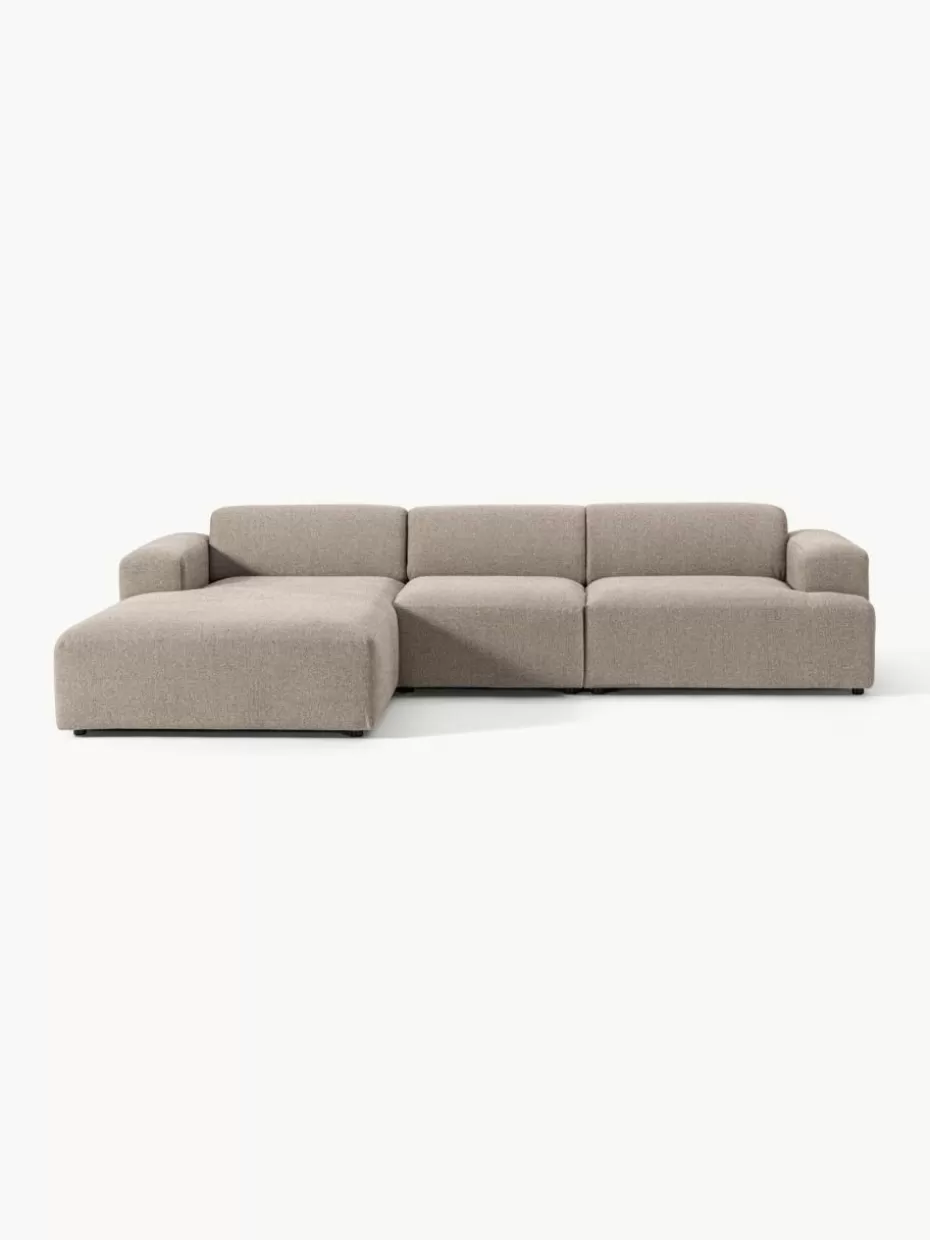 Sofas | Sofaserien-Westwing Collection Ecksofa Melva (4-Sitzer) Webstoff Greige