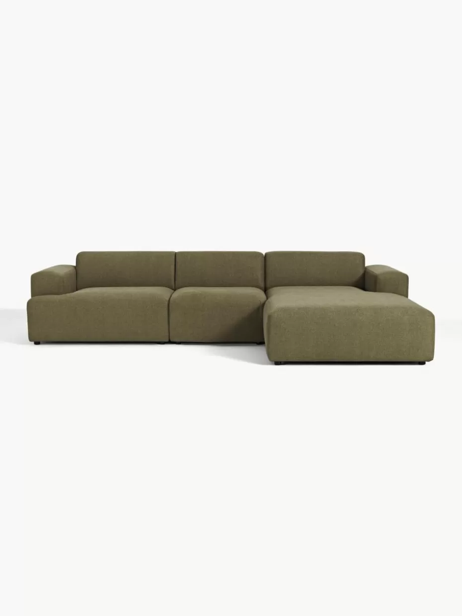 Sofas | Sofaserien-Westwing Collection Ecksofa Melva (4-Sitzer) Webstoff Olivgrün