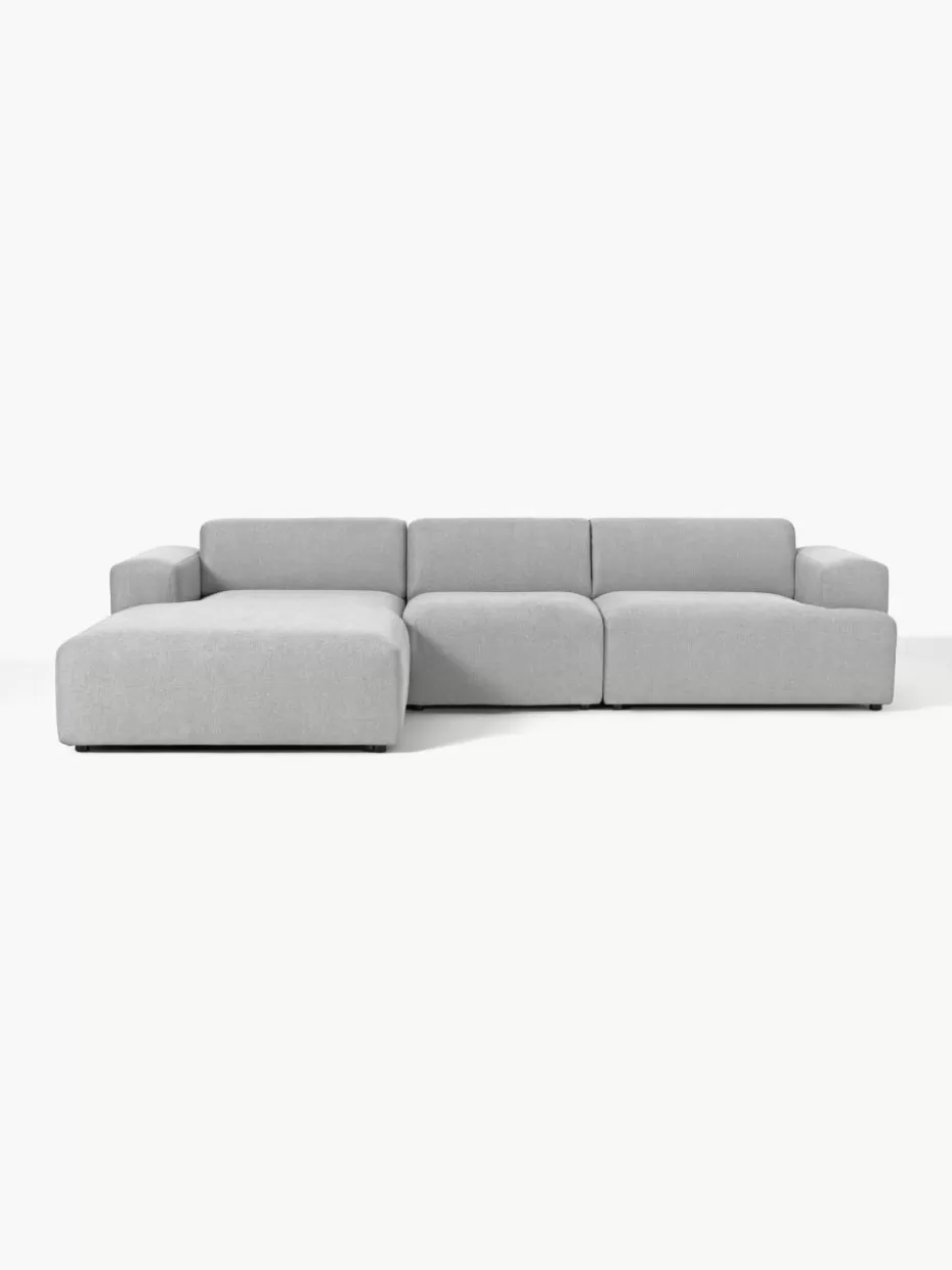 Sofas | Sofaserien-Westwing Collection Ecksofa Melva (4-Sitzer) Webstoff Hellgrau