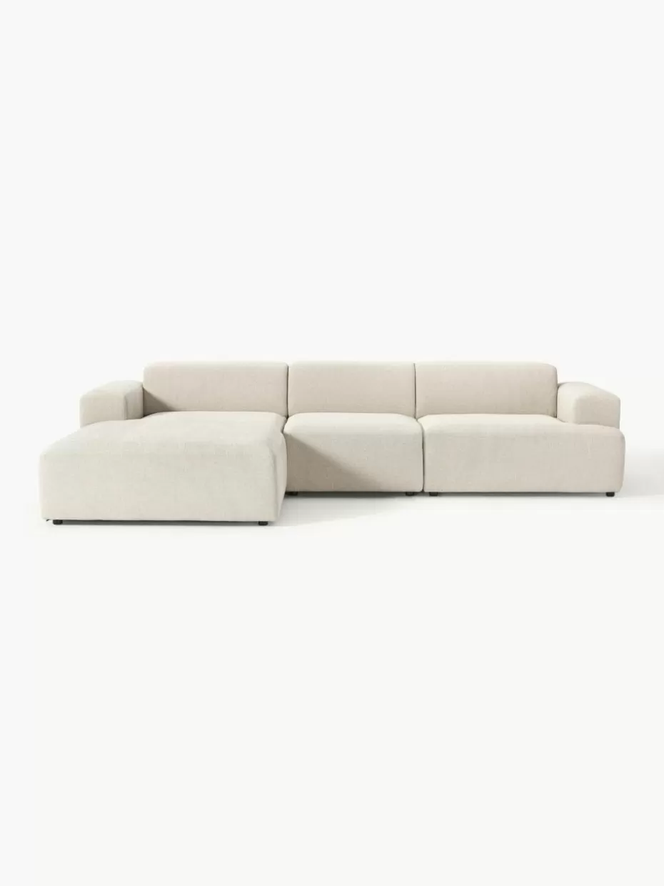 Sofas | Sofaserien-Westwing Collection Ecksofa Melva (4-Sitzer) Webstoff Hellbeige