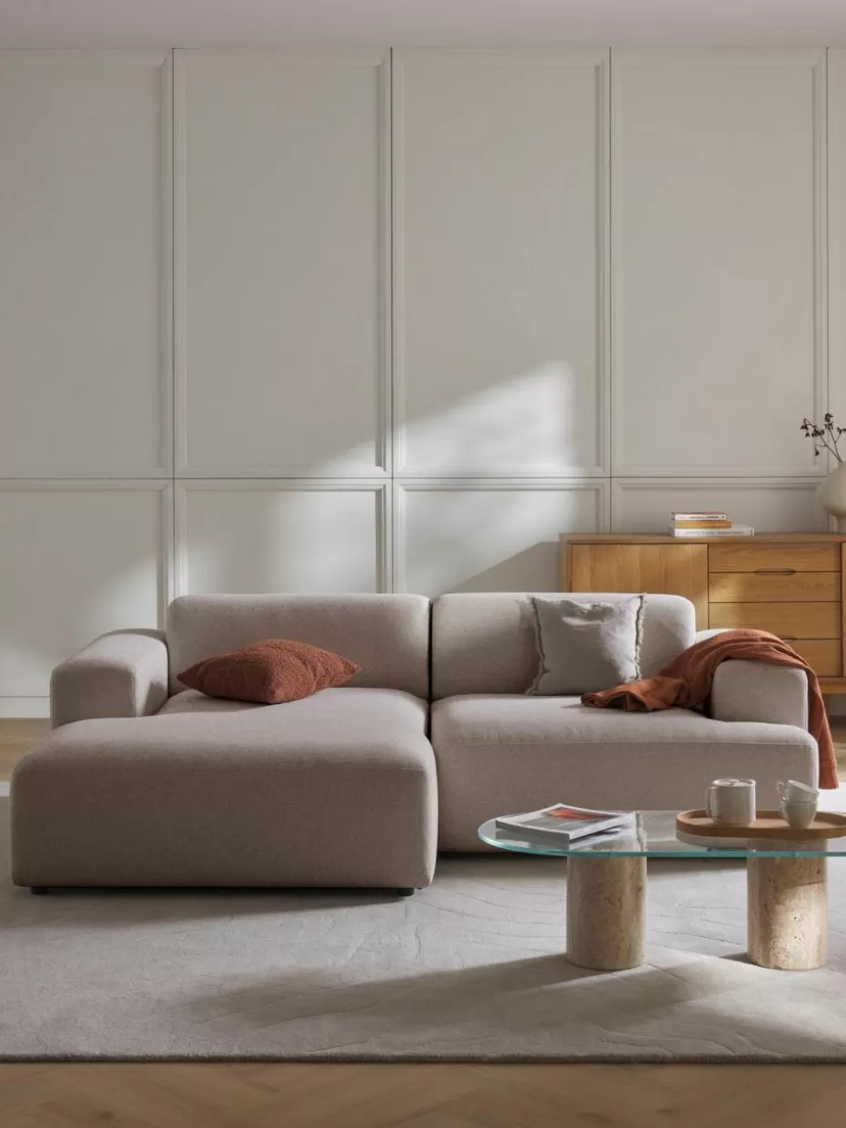 Sofas | Sofaserien-Westwing Collection Ecksofa Melva (3-Sitzer) Webstoff Taupe