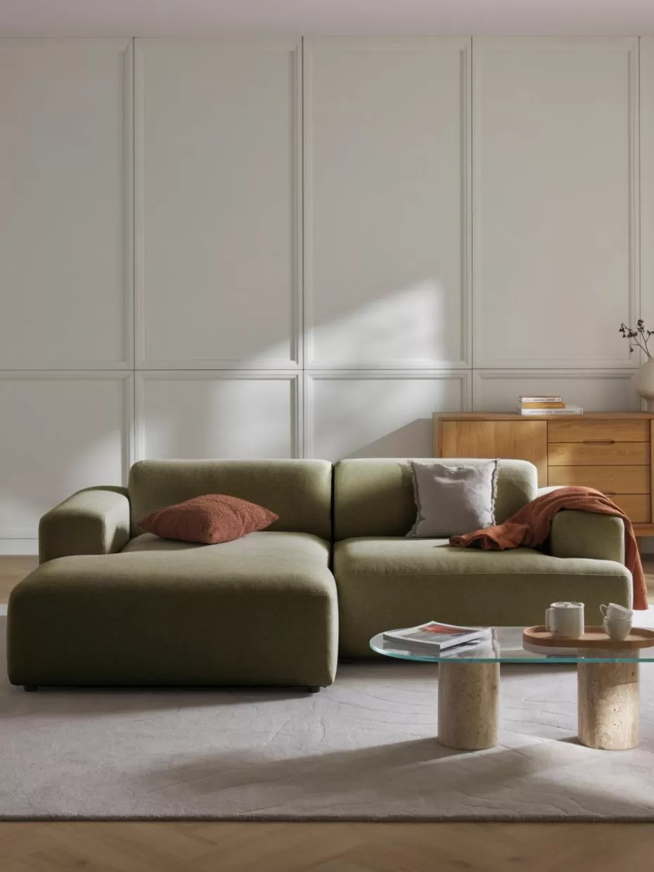 Sofas | Sofaserien-Westwing Collection Ecksofa Melva (3-Sitzer) Webstoff Olivgrün