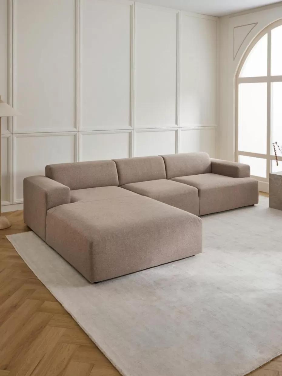 Sofas | Sofaserien-Westwing Collection Ecksofa Melva (4-Sitzer) Webstoff Taupe