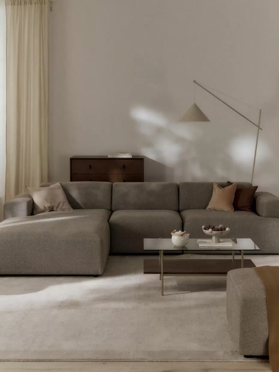 Sofas | Sofaserien-Westwing Collection Ecksofa Melva (4-Sitzer) Webstoff Greige