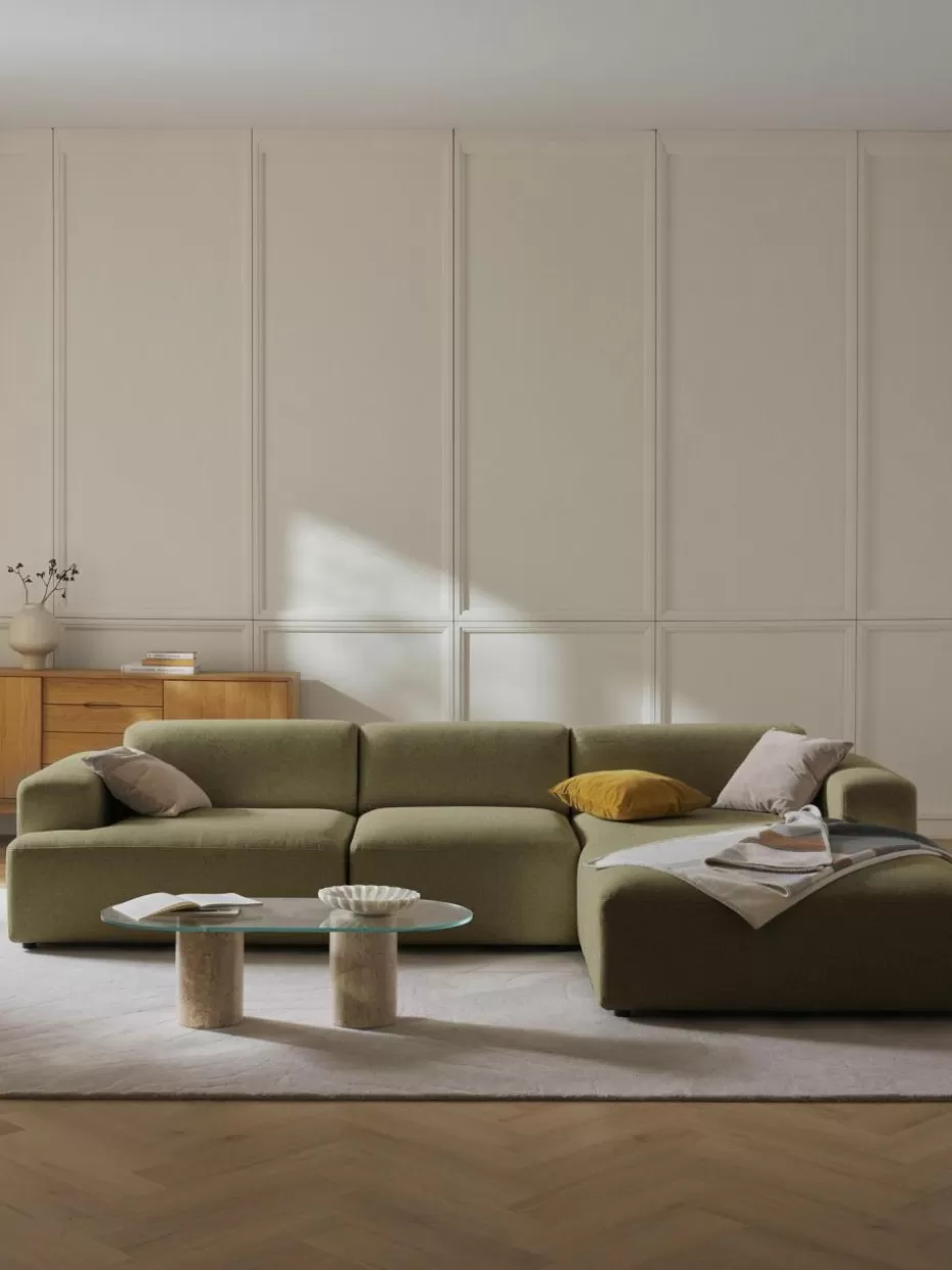 Sofas | Sofaserien-Westwing Collection Ecksofa Melva (4-Sitzer) Webstoff Olivgrün