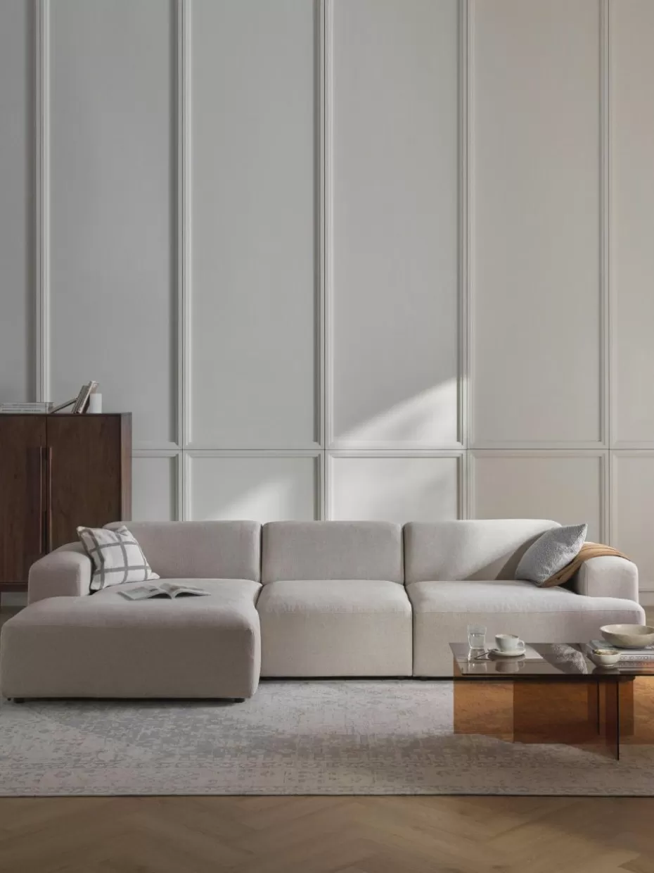 Sofas | Sofaserien-Westwing Collection Ecksofa Melva (4-Sitzer) Webstoff Hellbeige