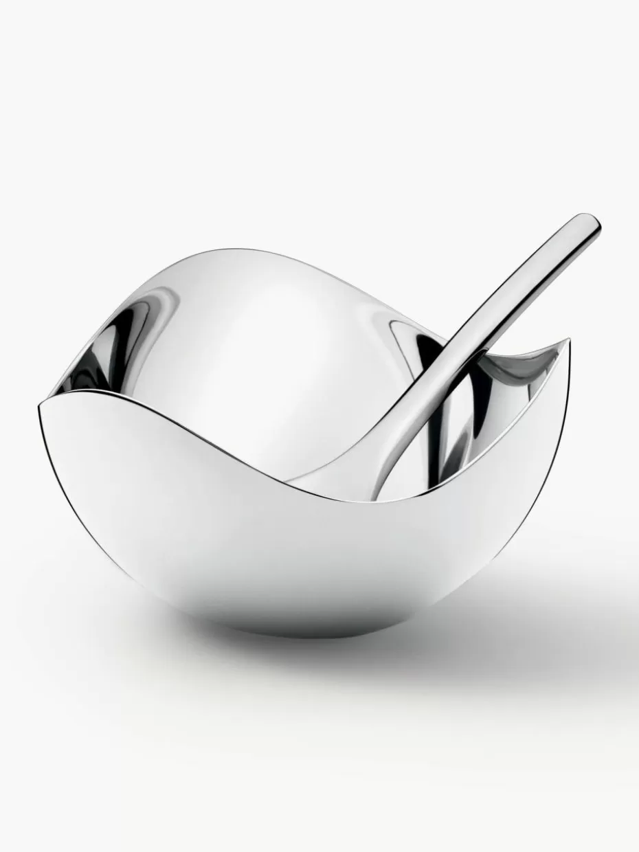Gewürzmühlen-Georg Jensen Edelstahl-Salzschale Bloom mit Löffel