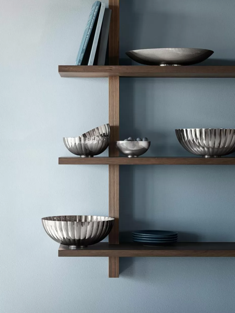Schalen & Bowls-Georg Jensen Edelstahl-Servierschale Bernadotte mit Rillenstruktur