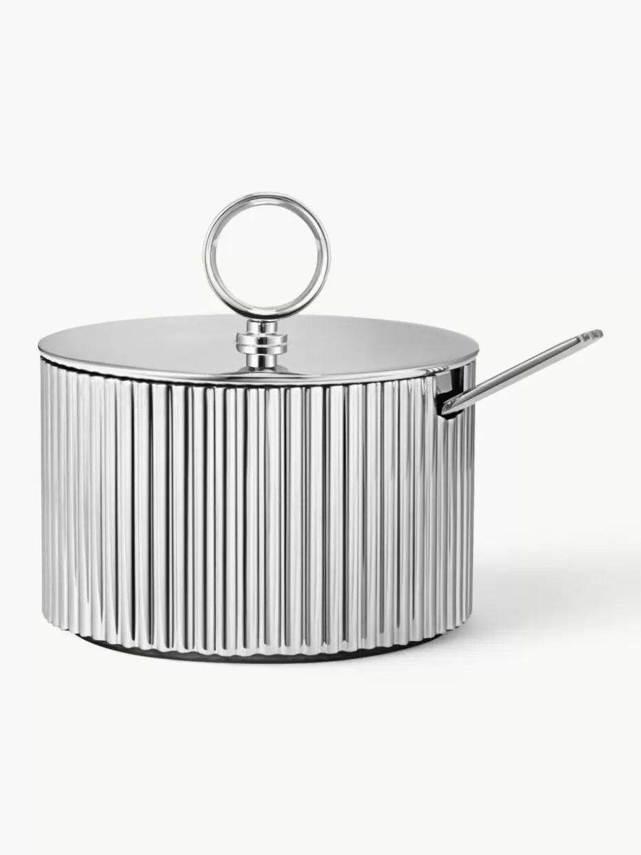 Kannen & Karaffen-Georg Jensen Edelstahl-Zuckerdose Bernadotte mit Löffel
