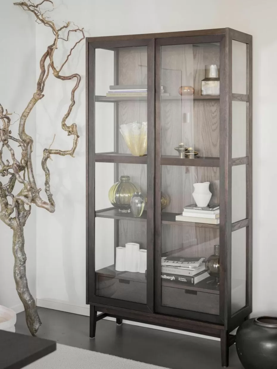 Vitrinen-Rowico Eichenholz-Vitrine Hazelton mit Schiebetüren