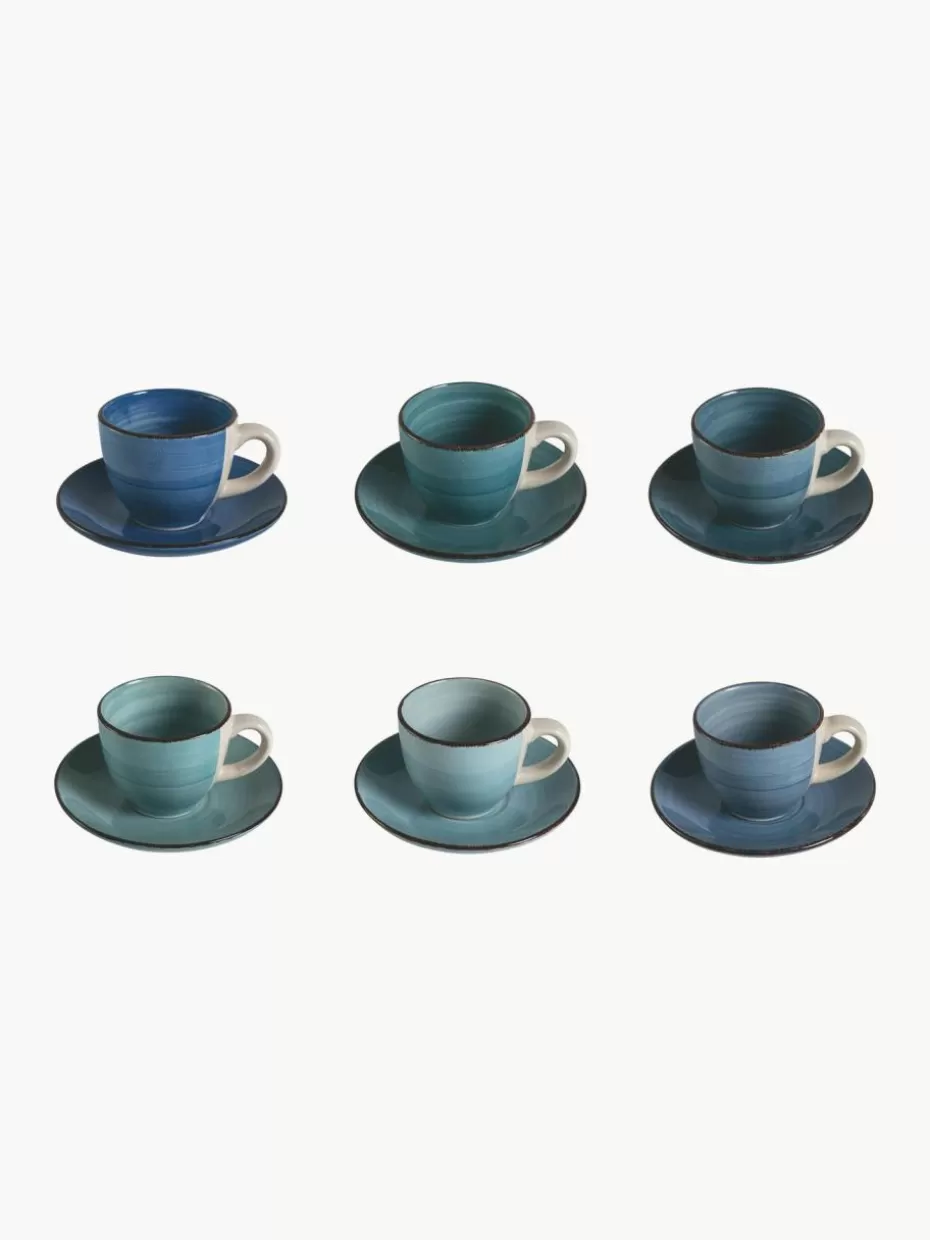 Tassen | Geschirrserien-Villa D'Este Home Tivoli Espressotassen Baita Acqua mit Untertassen, 6er-Set
