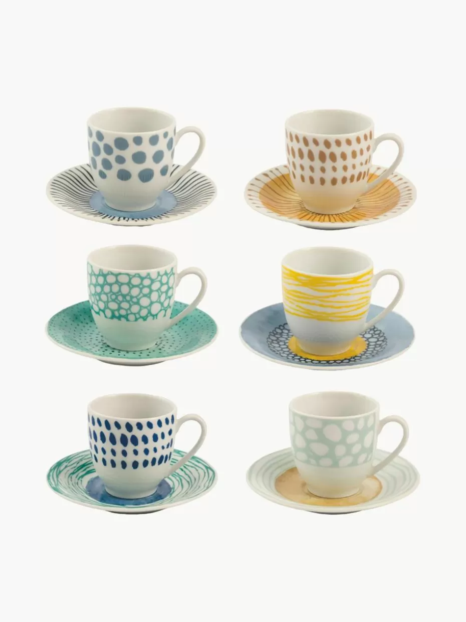 Tassen-Villa D'Este Home Tivoli Espressotassen Marea mit Untertassen, 6er-Set