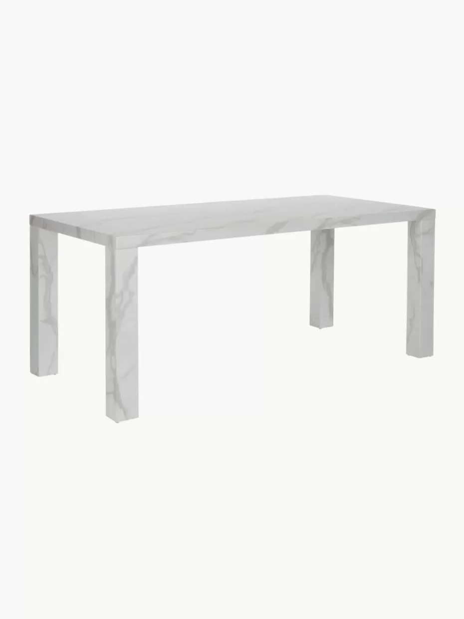 Esstische-Westwing Collection Esstisch Carl in Marmor-Optik, 180 x 90 cm Weiß, Marmor-Optik