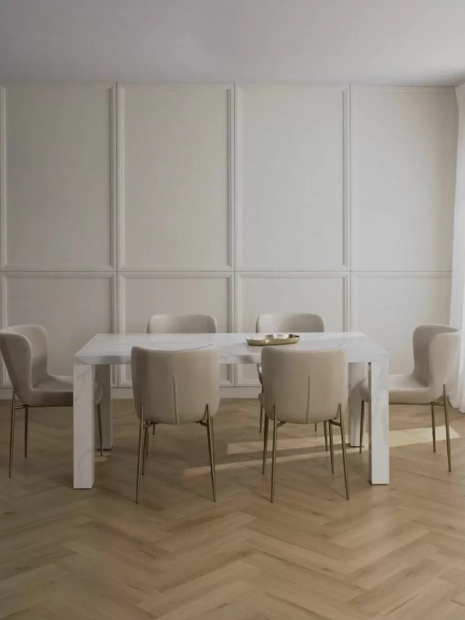 Esstische-Westwing Collection Esstisch Carl in Marmor-Optik, 180 x 90 cm Weiß, Marmor-Optik
