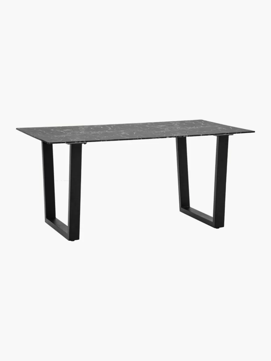 Esstische-Westwing Esstisch Davidson mit Glasplatte in Marmor-Optik, 160 x 90 cm