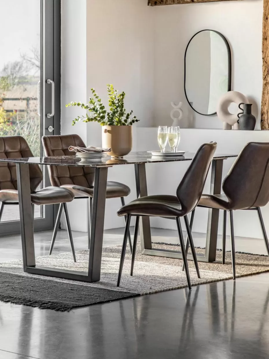 Esstische-Westwing Esstisch Davidson mit Glasplatte in Marmor-Optik, 160 x 90 cm