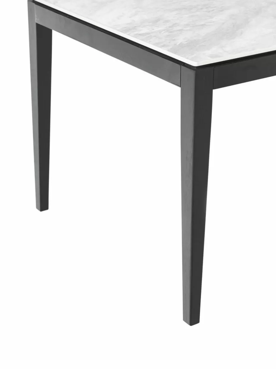 Esstische-Westwing Collection Esstisch Jackson mit Tischplatte in Marmor-Optik, in verschiedenen Größen Marmor-Optik Weiß, Eichenholz schwarz lackiert