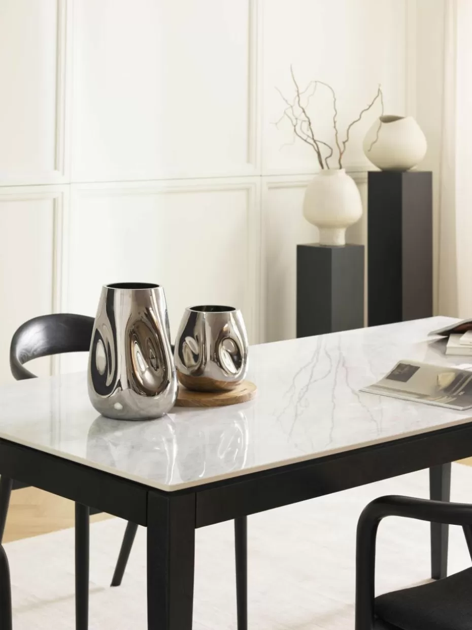 Esstische-Westwing Collection Esstisch Jackson mit Tischplatte in Marmor-Optik, in verschiedenen Größen Marmor-Optik Weiß, Eichenholz schwarz lackiert