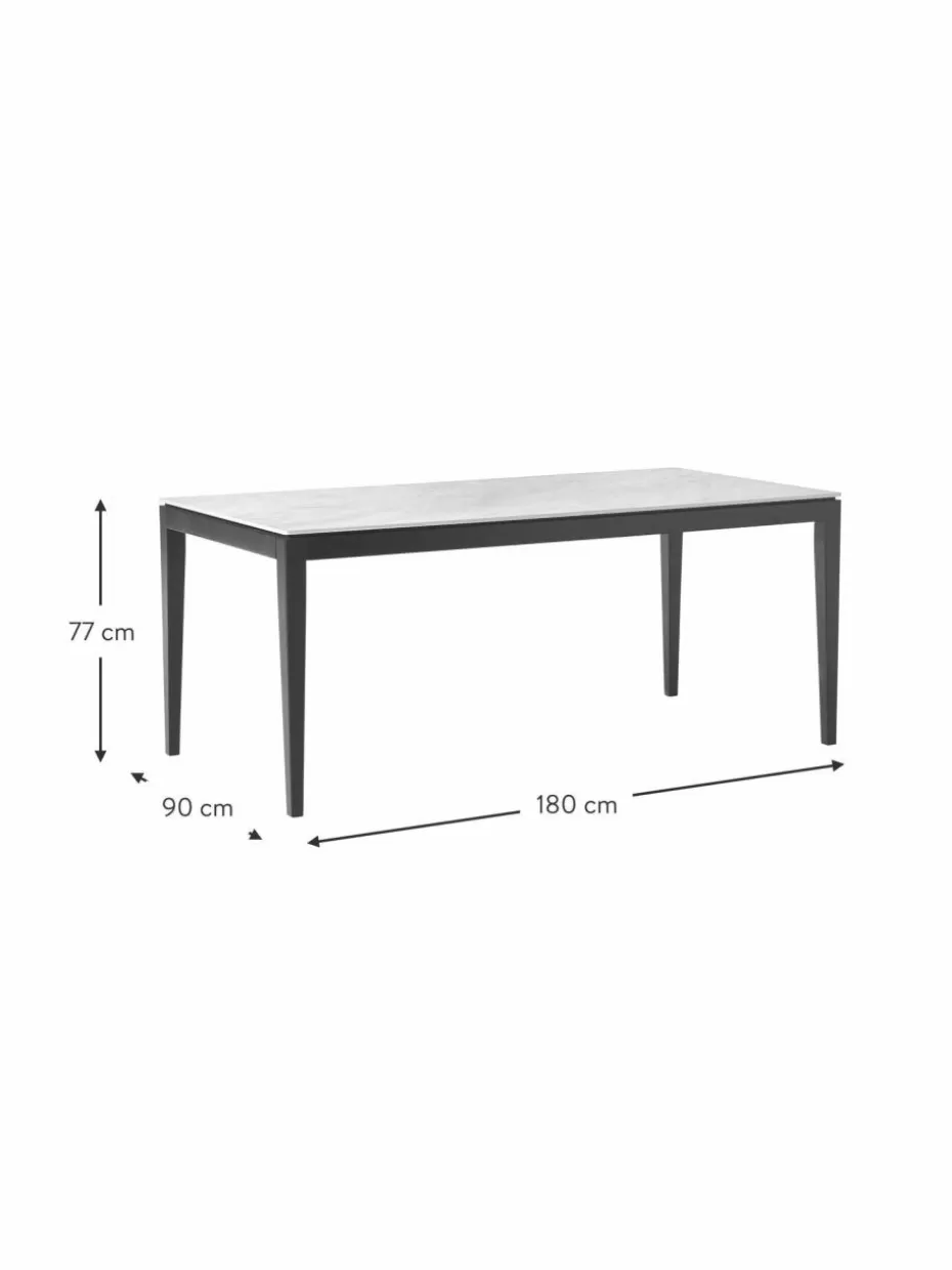 Esstische-Westwing Collection Esstisch Jackson mit Tischplatte in Marmor-Optik, in verschiedenen Größen Marmor-Optik Weiß, Eichenholz schwarz lackiert