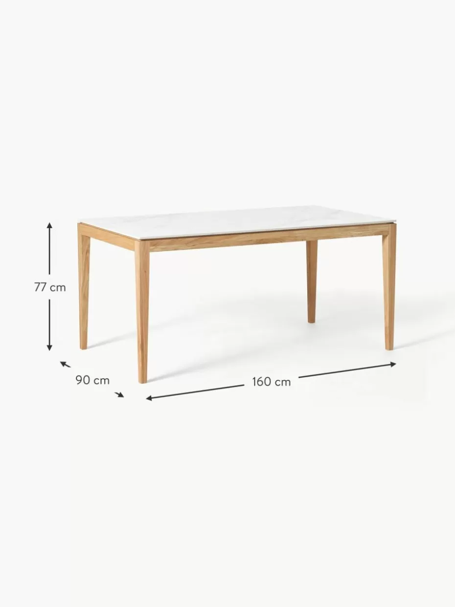 Esstische-Westwing Collection Esstisch Jackson mit Tischplatte in Marmor-Optik, in verschiedenen Größen Marmor-Optik Weiß, Eichenholz lackiert
